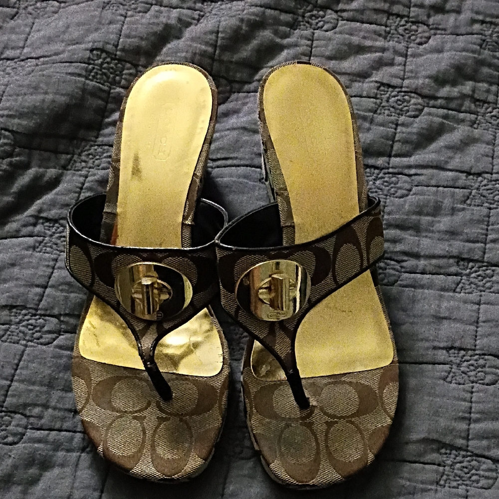 Coach Gold and Brown Heels